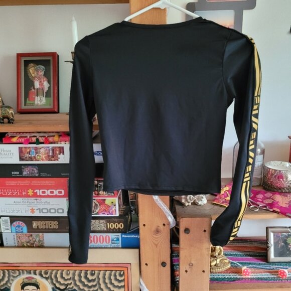 LF Los Angeles 2 piece crop top legging stretchy black and yellow suit -XS - Picture 4 of 7